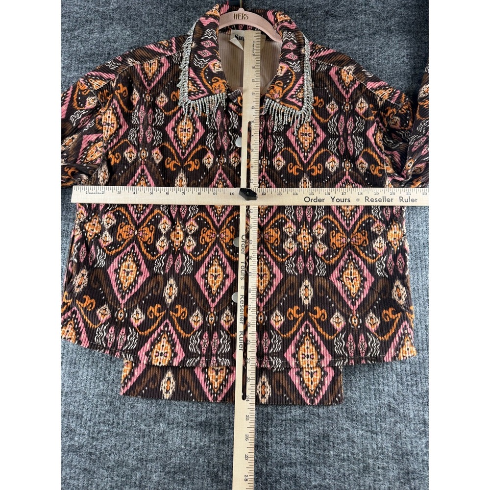 Savanna Jane Rhinestone Fringe Collar Jacket Shacket Multi Color Size Small - Picture 4 of 6